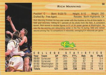 1993 Classic Draft Picks #50 Rich Manning Back
