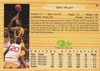 1993 Classic Draft Picks #61 Eric Riley Back