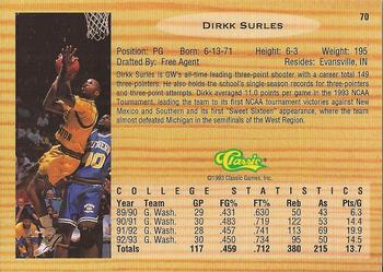 1993 Classic Draft Picks #70 Dirkk Surles Back
