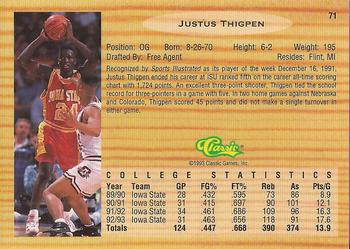 1993 Classic Draft Picks #71 Justus Thigpen Back