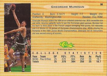 1993 Classic Draft Picks #96 Gheorghe Muresan Back