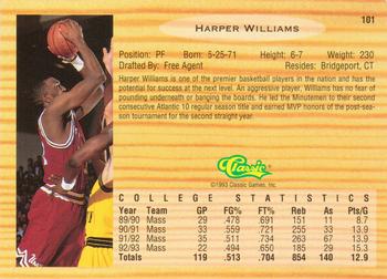 1993 Classic Draft Picks #101 Harper Williams Back