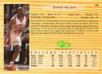 1993 Classic Draft Picks #103 Byron Wilson Back