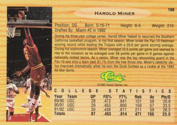 1993 Classic Draft Picks #108 Harold Miner Back