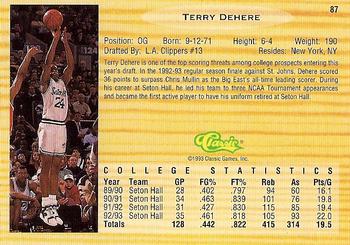 1993 Classic Draft Picks #87 Terry Dehere Back