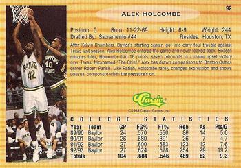 1993 Classic Draft Picks #92 Alex Holcombe Back