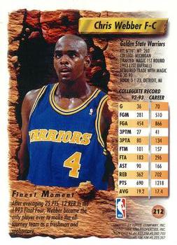 1993-94 Finest - Refractors #212 Chris Webber Back