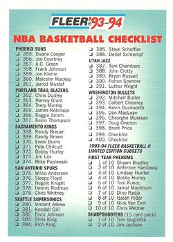 1993-94 Fleer #400 Checklist: 355-400 and Inserts Front