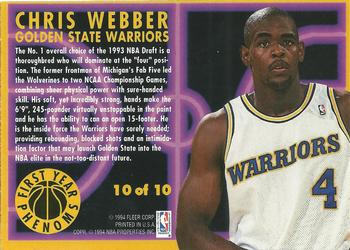 1993-94 Fleer - First Year Phenoms #10 Chris Webber Back