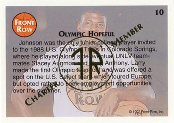 1991 Front Row Larry Johnson - Gold Charter Member #10 Larry Johnson Back