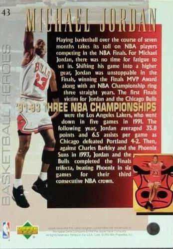 1994-95 Upper Deck - Basketball Heroes: Michael Jordan Jumbo #43 Michael Jordan Back