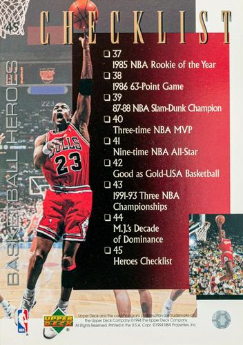 1994-95 Upper Deck - Basketball Heroes: Michael Jordan Jumbo #45 Michael Jordan Back