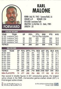 1994-95 Hoops Old Home Bread Utah Jazz #NNO Karl Malone Back
