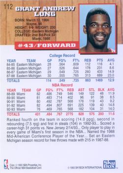 1993-94 Hoops #112 Grant Long Back