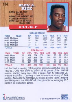 1993-94 Hoops #114 Glen Rice Back