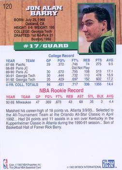 1993-94 Hoops #120 Jon Barry Back