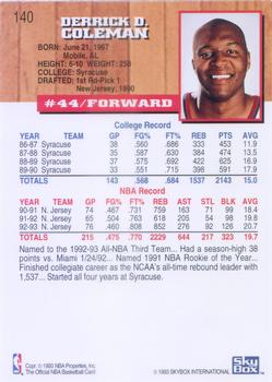 1993-94 Hoops #140 Derrick Coleman Back