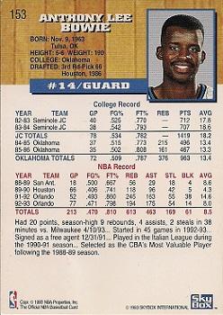 1993-94 Hoops #153 Anthony Bowie Back