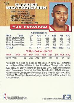 1993-94 Hoops #167 Clarence Weatherspoon Back