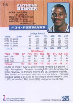 1993-94 Hoops #186 Anthony Bonner Back