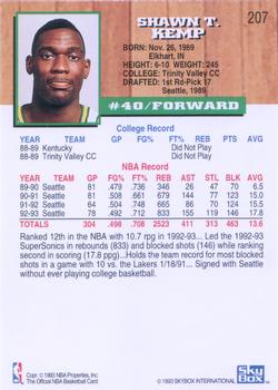 1993-94 Hoops #207 Shawn Kemp Back