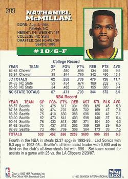 1993-94 Hoops #209 Nate McMillan Back