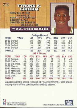 1993-94 Hoops #214 Tyrone Corbin Back