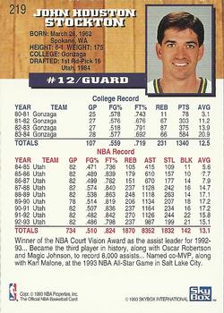 1993-94 Hoops #219 John Stockton Back