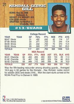 1993-94 Hoops #21 Kendall Gill Back