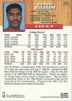 1993-94 Hoops #222 Pervis Ellison Back