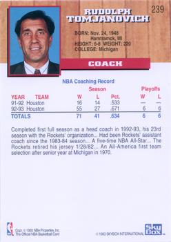 1993-94 Hoops #239 Rudy Tomjanovich Back