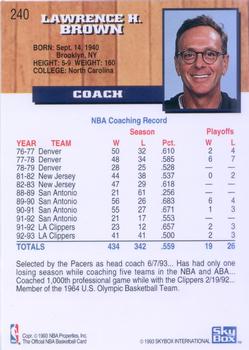 1993-94 Hoops #240 Larry Brown Back