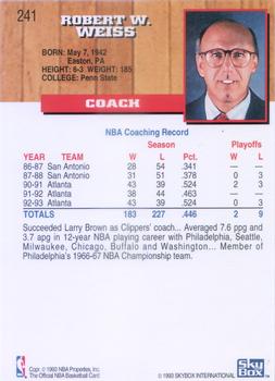 1993-94 Hoops #241 Bob Weiss Back
