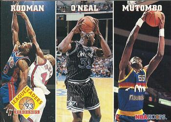 1993-94 Hoops #284 Rebounds (Dennis Rodman / Shaquille O'Neal / Dikembe Mutombo) Front
