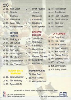 1993-94 Hoops #298 Series I Checklist #1: 1-102 Back
