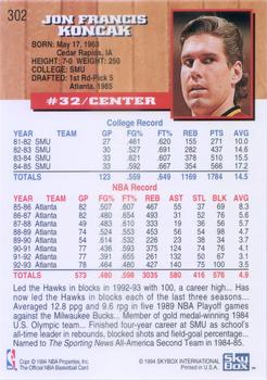 1993-94 Hoops #302 Jon Koncak Back