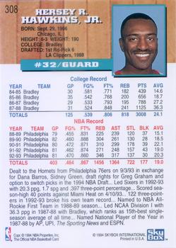 1993-94 Hoops #308 Hersey Hawkins Back