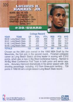 1993-94 Hoops #320 Lucious Harris Back