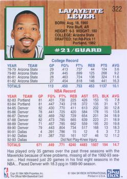 1993-94 Hoops #322 Fat Lever Back