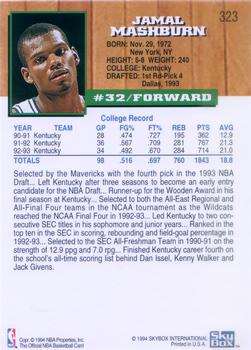 1993-94 Hoops #323 Jamal Mashburn Back