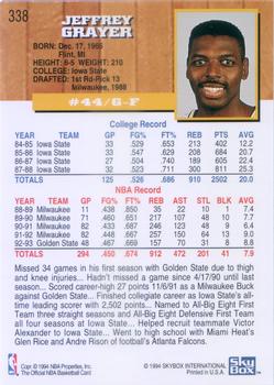 1993-94 Hoops #338 Jeff Grayer Back