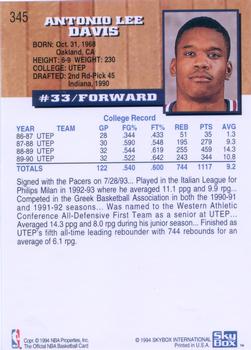 1993-94 Hoops #345 Antonio Davis Back