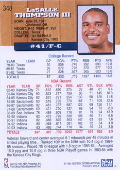 1993-94 Hoops #348 LaSalle Thompson Back