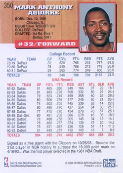 1993-94 Hoops #350 Mark Aguirre Back
