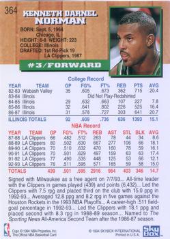 1993-94 Hoops #364 Ken Norman Back
