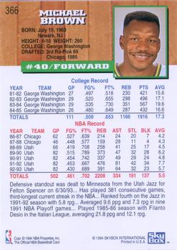 1993-94 Hoops #366 Mike Brown Back