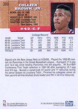 1993-94 Hoops #369 P.J. Brown Back