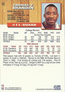 1993-94 Hoops #36 Terrell Brandon Back
