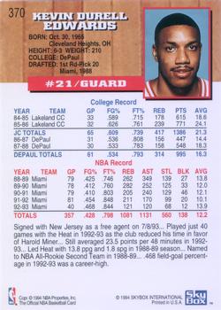1993-94 Hoops #370 Kevin Edwards Back