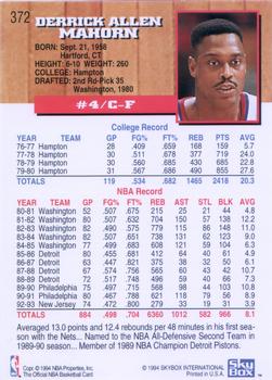 1993-94 Hoops #372 Rick Mahorn Back